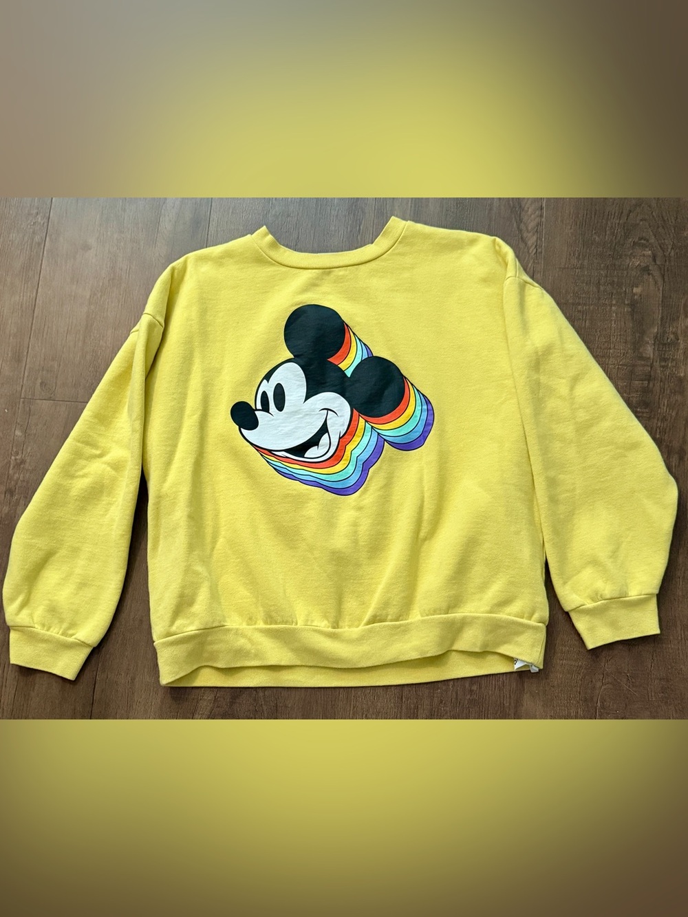 Disney Mickey Mouse Rainbow Graphic Yellow Unisex Sweatshirt